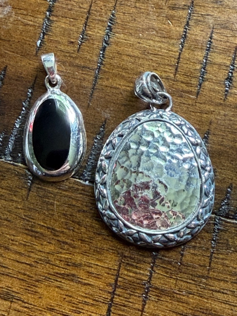 Silver Teardrop Black Onyx Pendant - and Sterling pendant, both vintage